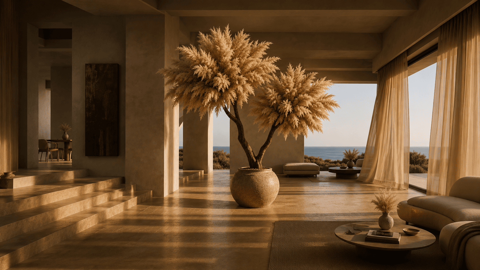 Pampas arrangement in a warm luxury interior